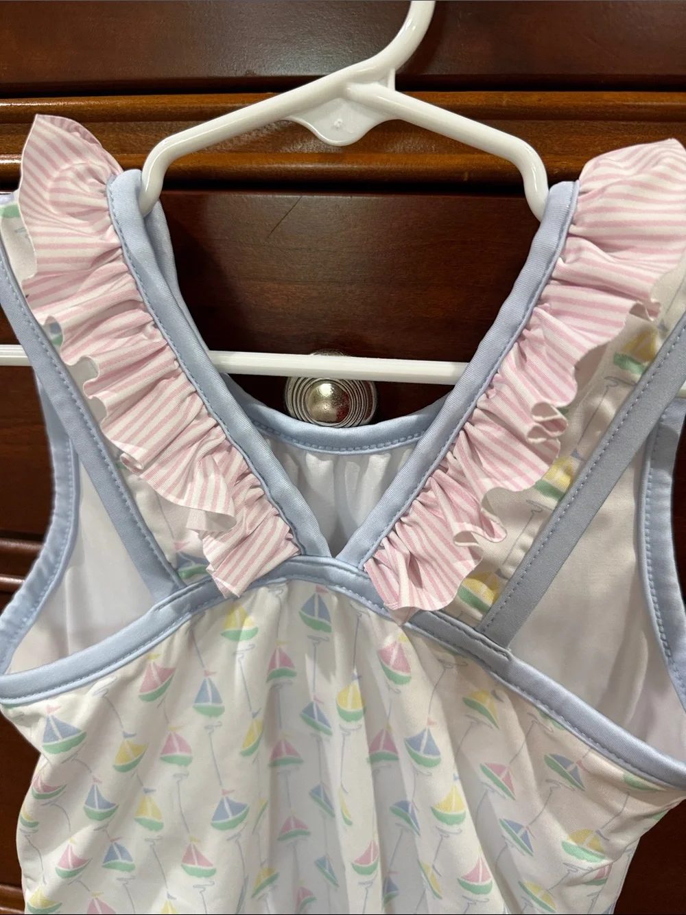 Girls' Pastel Sailboat Ruffle One-Piece Swimsuit - Pink & Light Blue